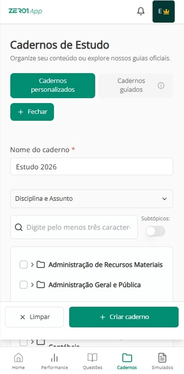 Cadernos de estudo personalizados