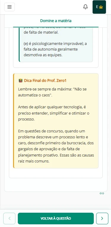 Dica final do professor no comentário